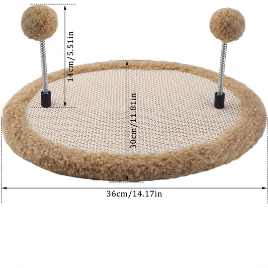 Junavex High-Density Interactive Cat Scratcher - Premium Scratching Surface with Twin Spring-Mounted Pom-Poms, Stable Non-Slip Base, boredom Relief Toy for Cats of All Sizes.