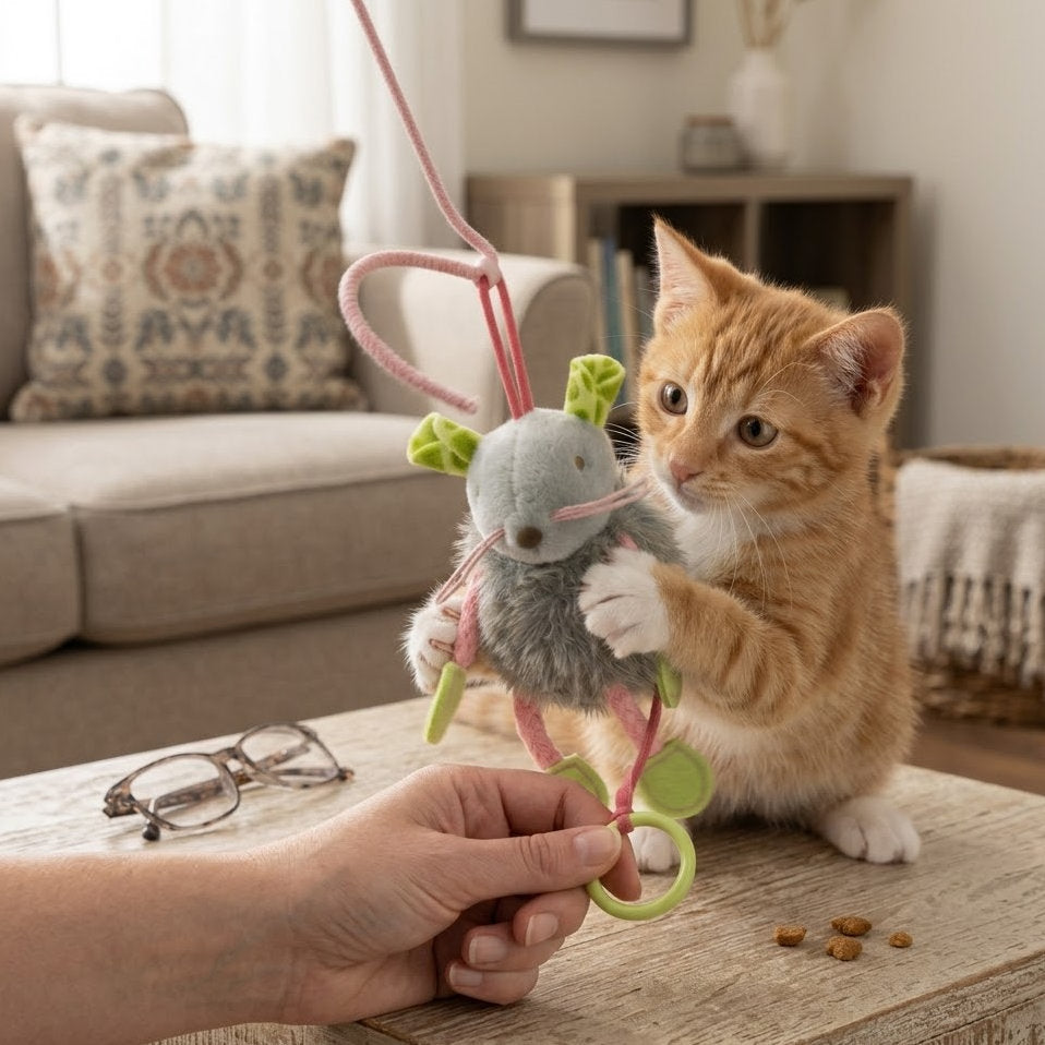 Junavex Interactive Bungee Mouse Plush Toy - Keeps Your Cat Active with Endless Bouncing, Pouncing, and Chasing Fun