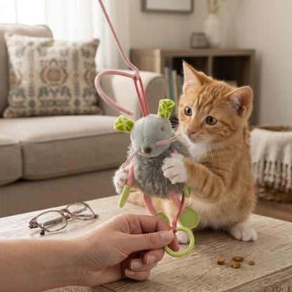 Junavex Interactive Bungee Mouse Plush Toy - Keeps Your Cat Active with Endless Bouncing, Pouncing, and Chasing Fun