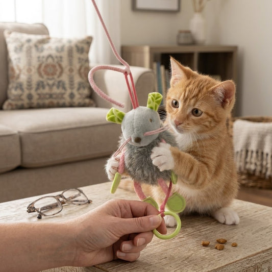 Junavex Interactive Bungee Mouse Plush Toy - Keeps Your Cat Active with Endless Bouncing, Pouncing, and Chasing Fun