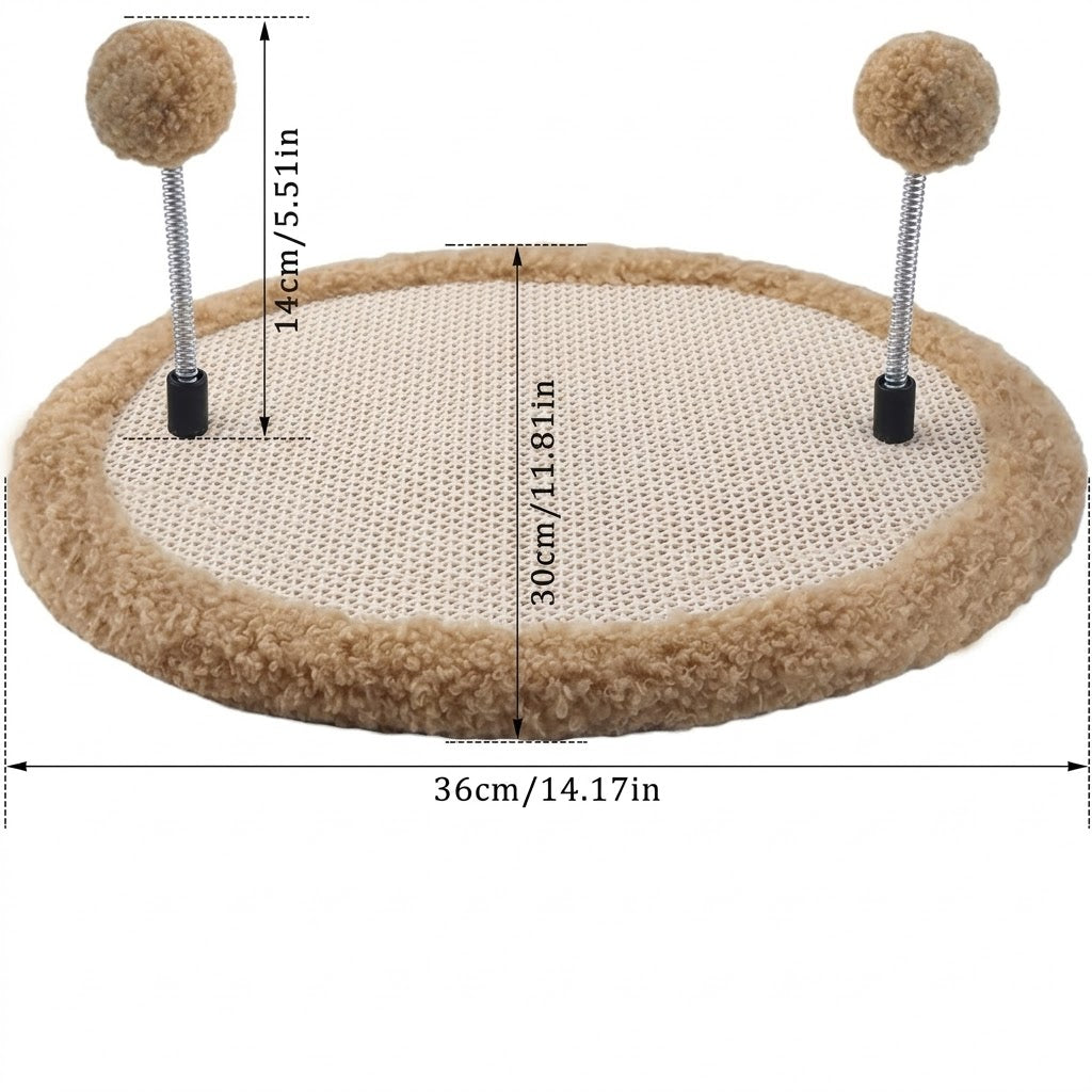 Junavex High-Density Interactive Cat Scratcher - Premium Scratching Surface with Twin Spring-Mounted Pom-Poms, Stable Non-Slip Base, boredom Relief Toy for Cats of All Sizes.
