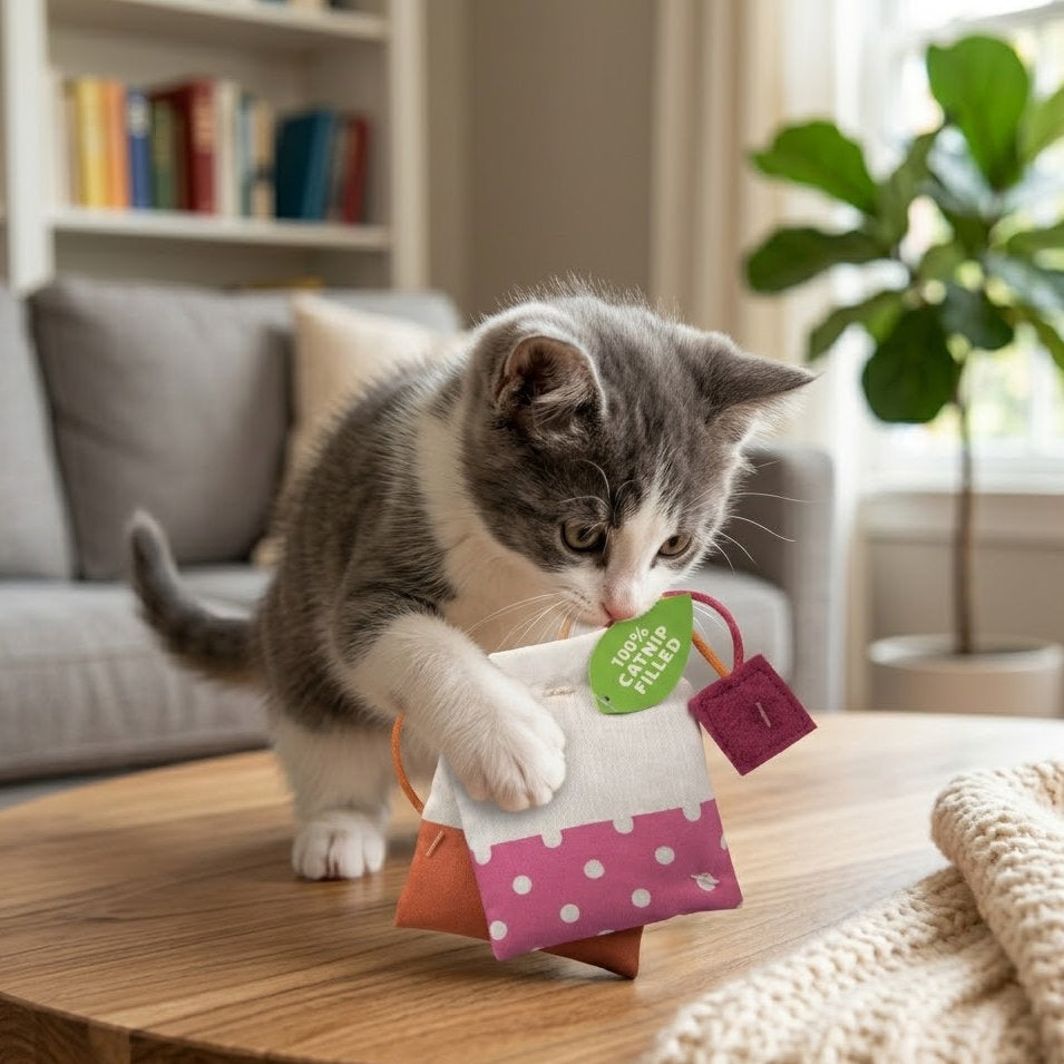 Junavex Catnip Tea Bag Toy (2-Pack) - 100% Premium Natural Catnip Filled, Durable Canvas Kicker Toy for Indoor Cats, Kittens Hunting & Batting Fun