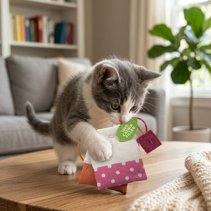 Junavex Catnip Tea Bag Toy (2-Pack) - 100% Premium Natural Catnip Filled, Durable Canvas Kicker Toy for Indoor Cats, Kittens Hunting & Batting Fun