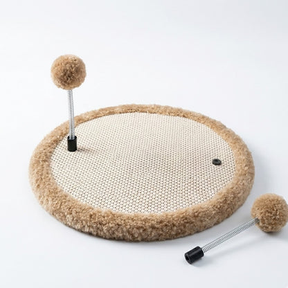 Junavex High-Density Interactive Cat Scratcher - Premium Scratching Surface with Twin Spring-Mounted Pom-Poms, Stable Non-Slip Base, boredom Relief Toy for Cats of All Sizes.